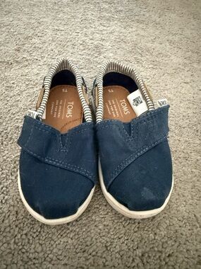 Toms Kids Slip-On Sneakers in Navy Blue with Striped Lining
